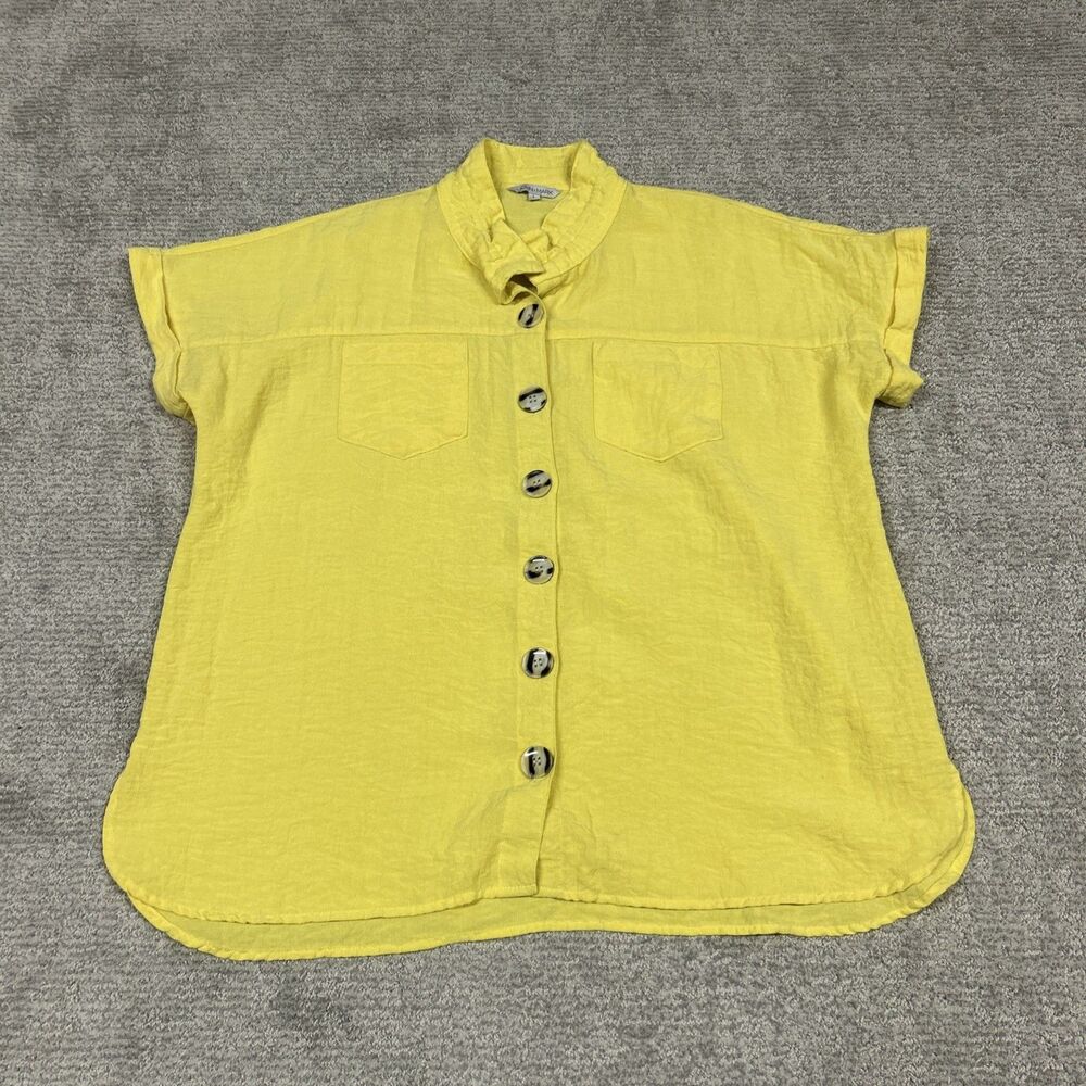 John Mark Shirt Womens Large Yellow Button Front Blouse Crinkle Lightweight Top